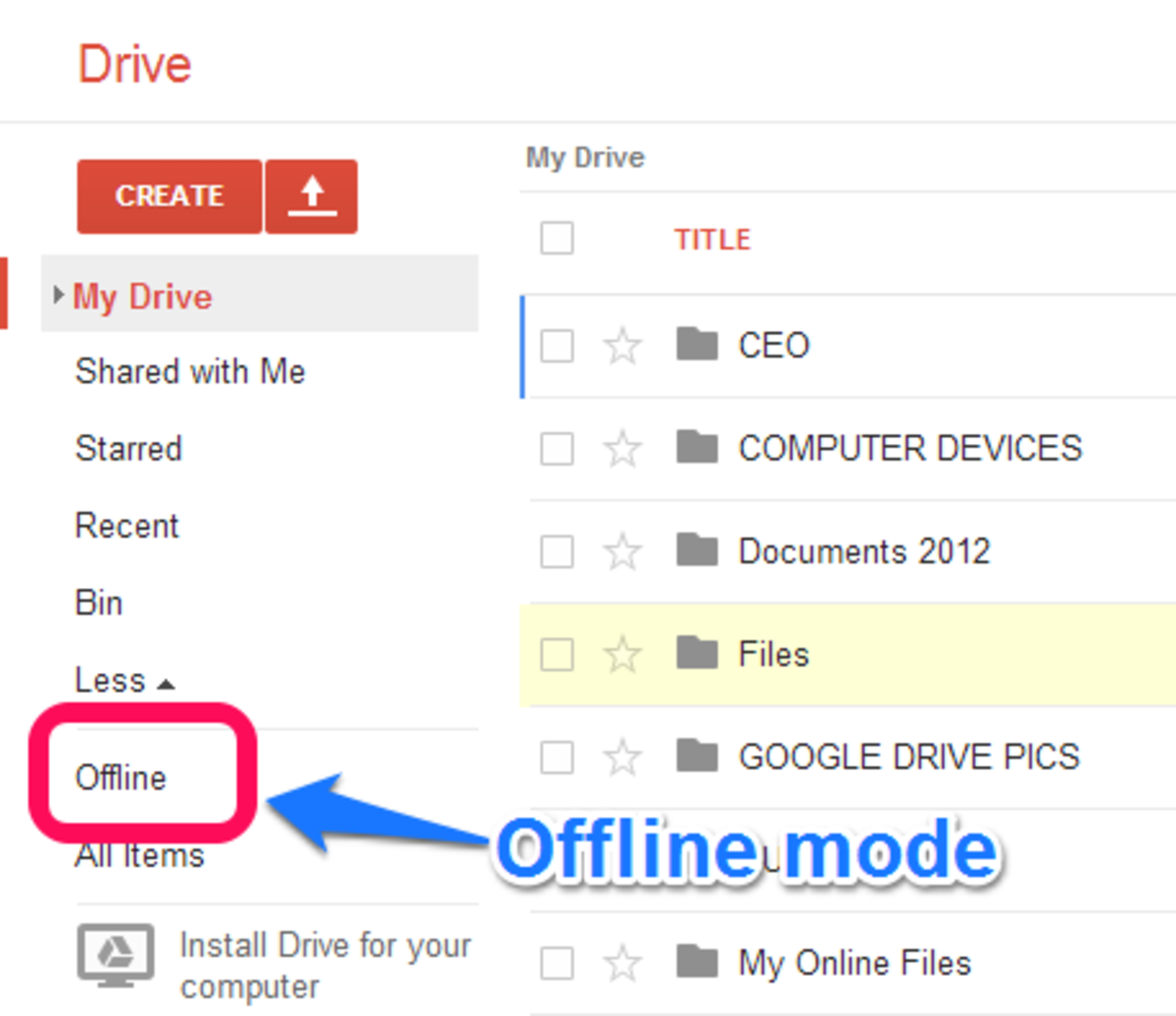 Google Drive offline mode
