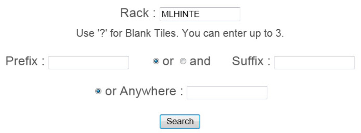 Rack letters and search options