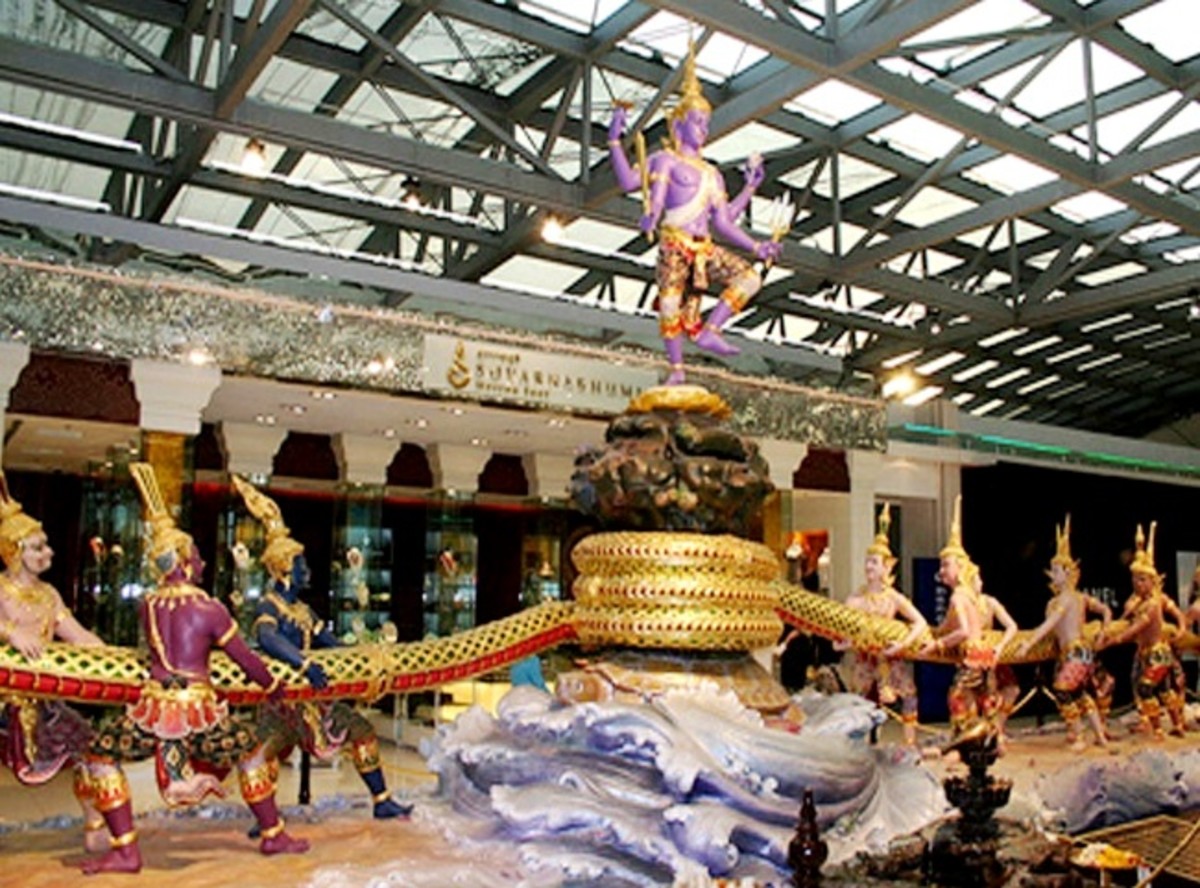 Naga iconography in Suvarnabhumi International Airport, in Bangkok, Thailand 