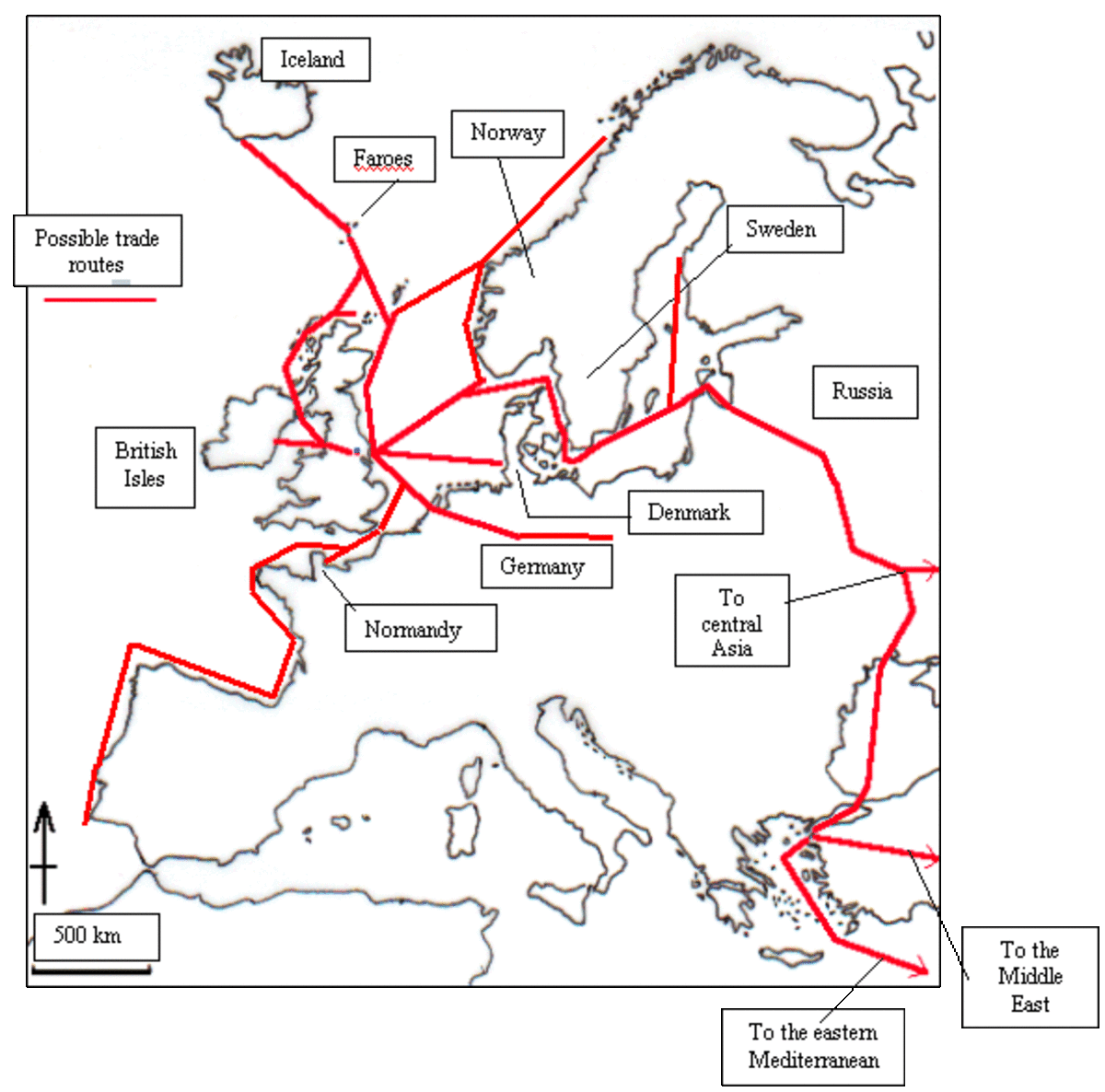 Slave trade routes followed the pattern of other trade routes from as far afield as Limerick and Baghdad (west-east), Kaupang and Constantinople (north-south)