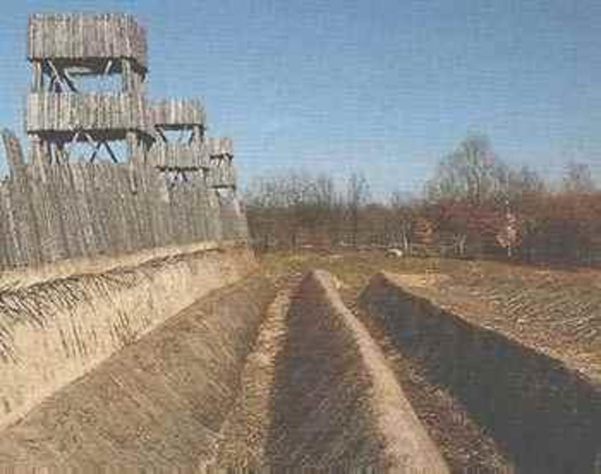 This is a modern reconstruction of the Alesia investment fortifications.