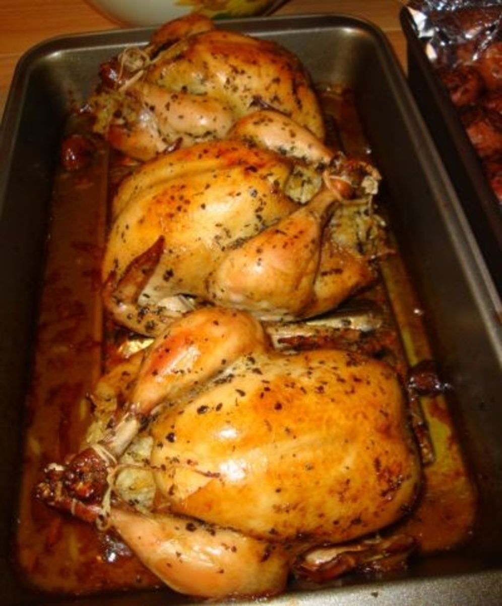 Golden brown, plump and juicy -- hens on rack do not sit on the drippings