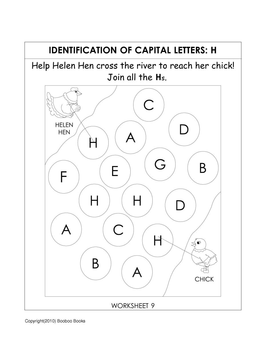 Kindergarten alphabet worksheet to identify the letter H