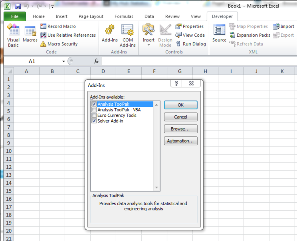 How to add the Solver Tool to Excel 2010.