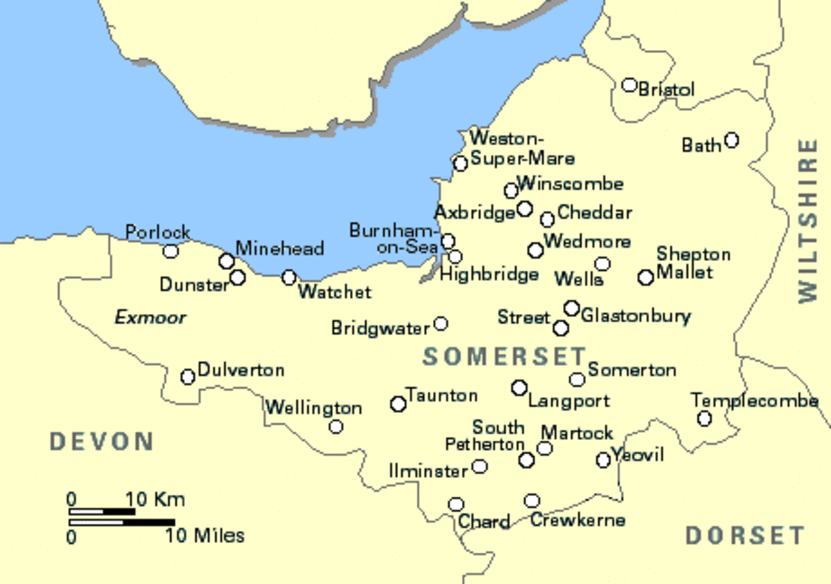 Bridgwater, Somerset (in centre of map)