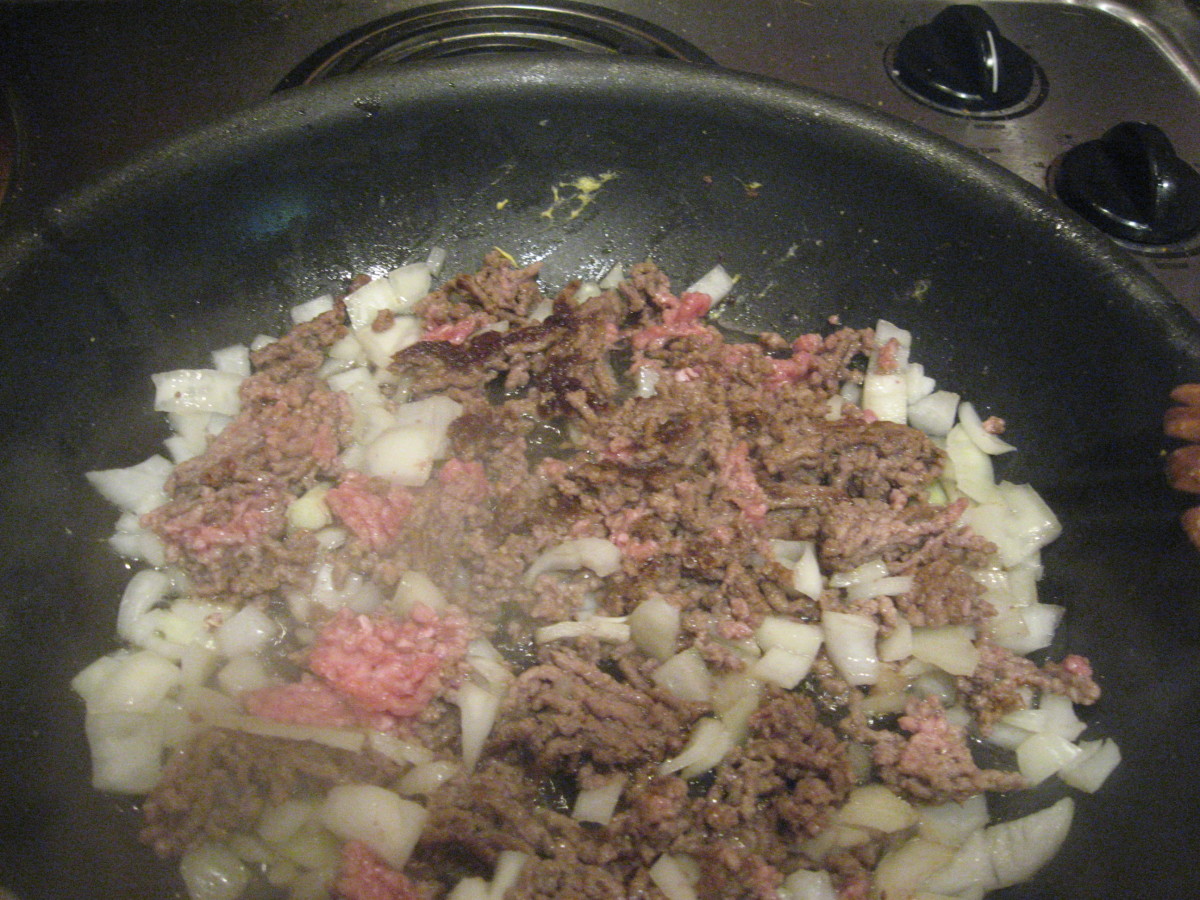 Saute ground beef and onion.