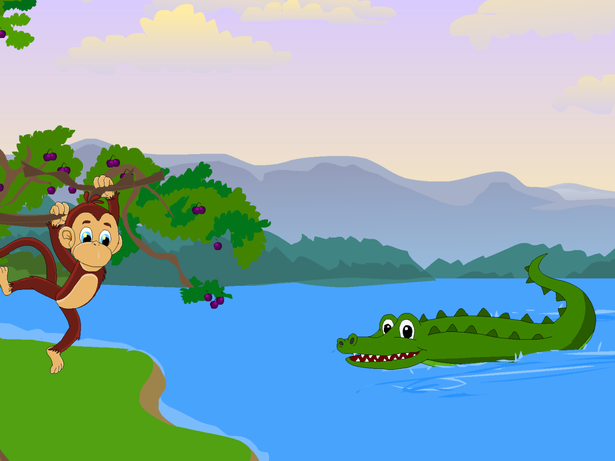 Picture of the foolish crocodile of the crocodile and monkey  story from  the Panchatantra