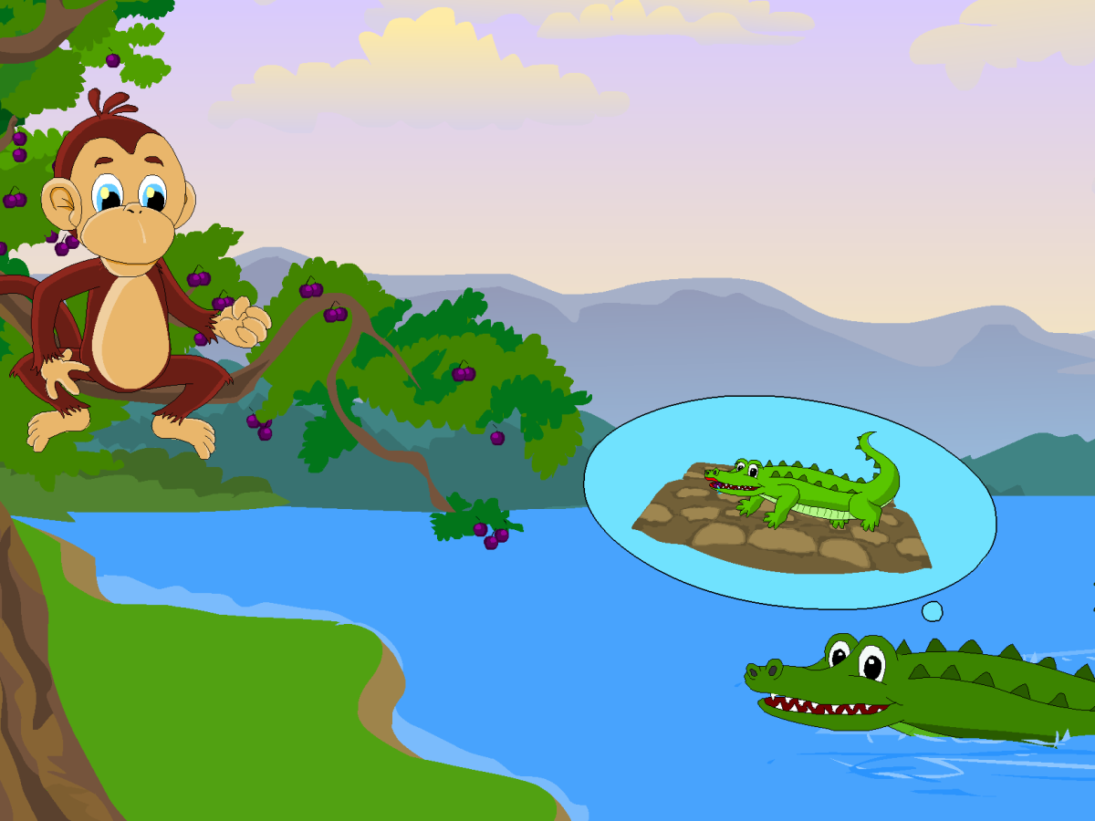 The poor crocodile makes his way back to the monkey