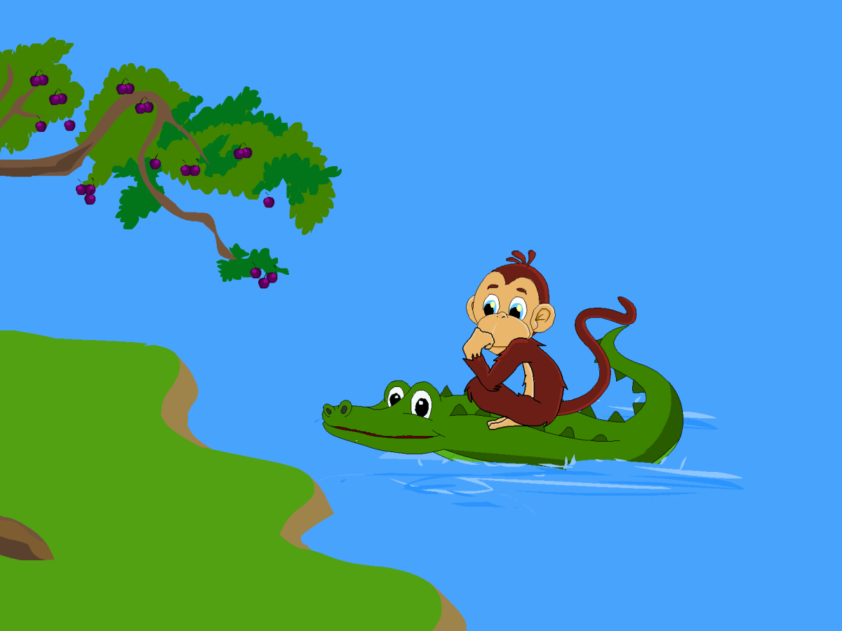 The clever monkey outwits the foolish crocodile and makes him bring him back