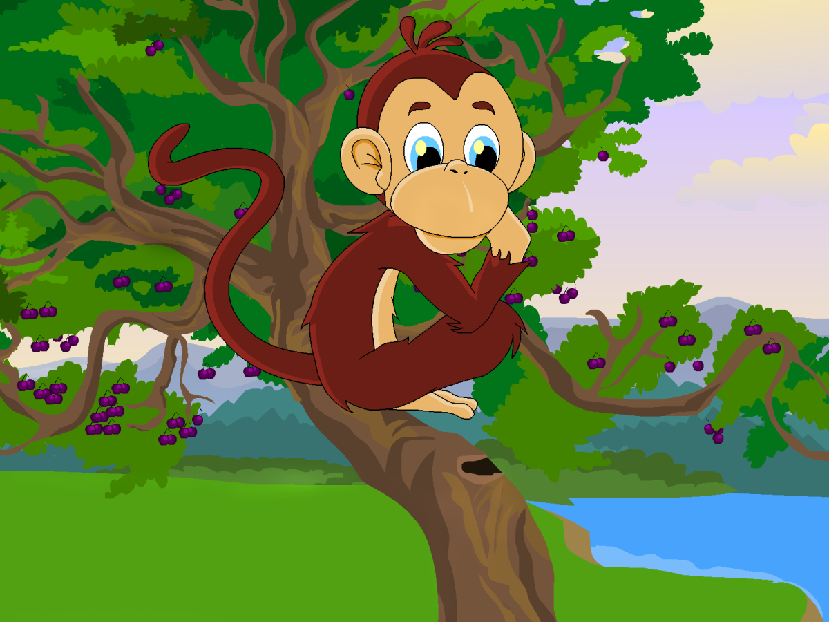 Picture of the clever monkey -  the monkey and crocodile  story from the Panchatantra
