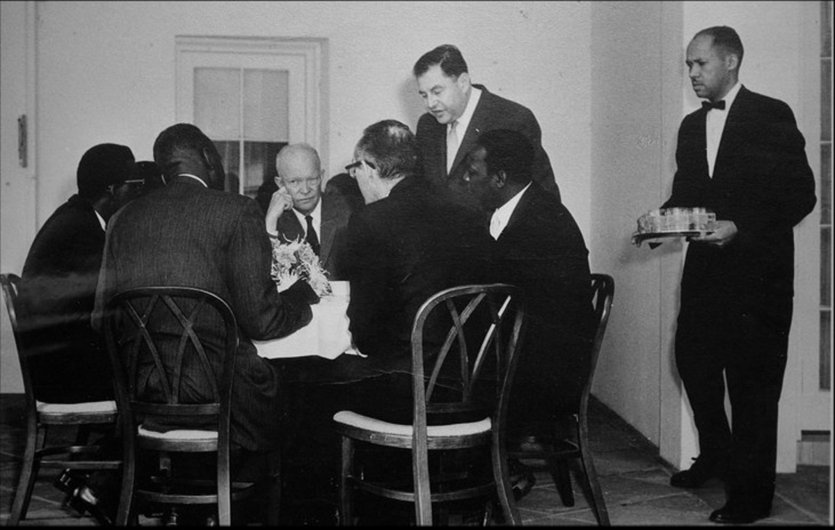 Butler Eugene Allen, far right, with President Dwight D. Eisenhower, 1950s. 