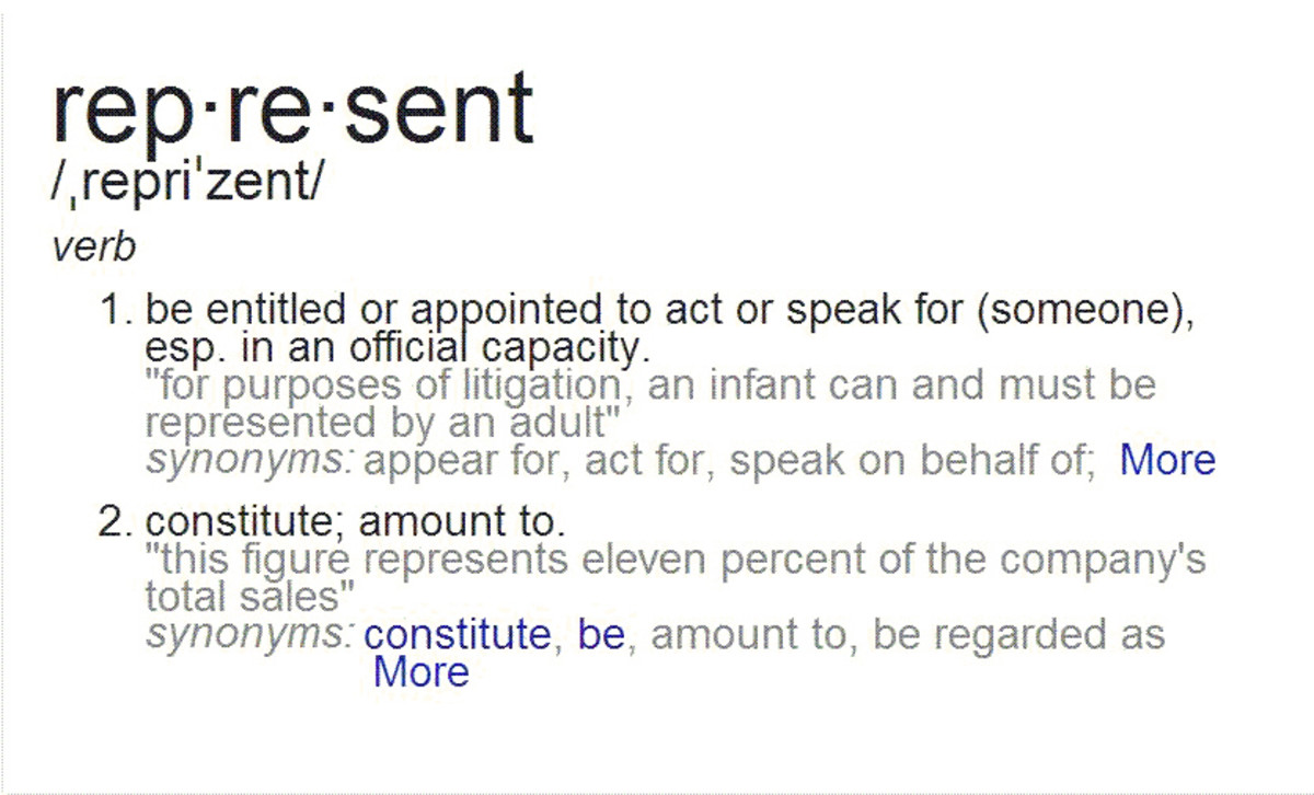 Screen Capture of a Google search for the definition of the word 'Represent'