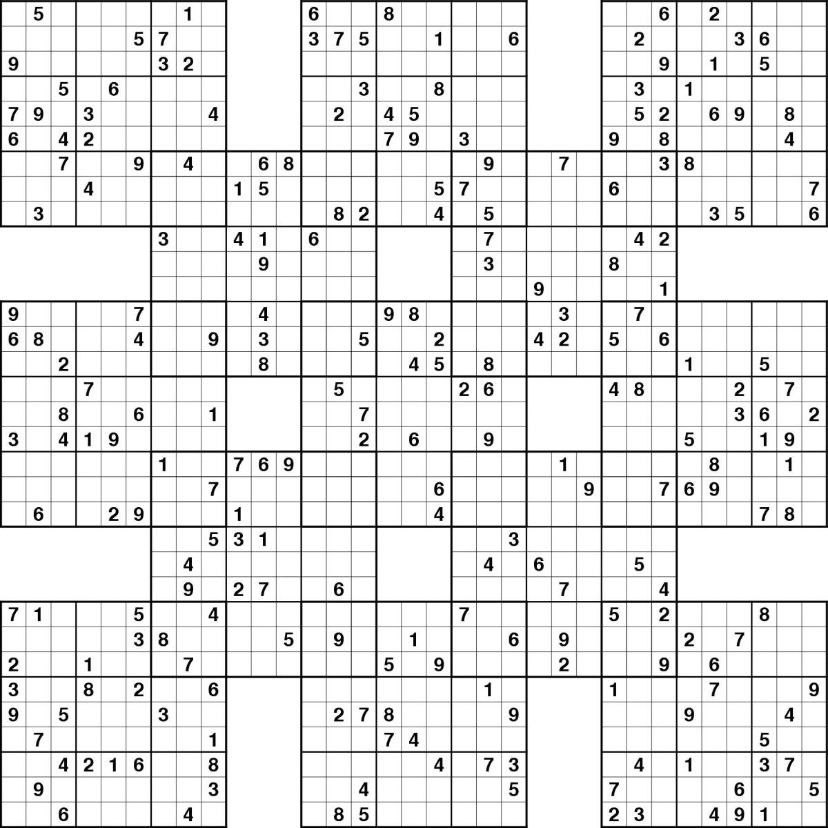 Samurai sudoku is like doing multiple puzzles at once. This one features 13 grids!