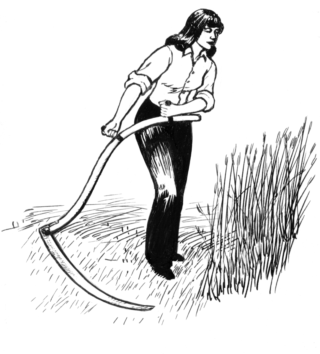 Depiction of the use of the scythe to cut down hay.
