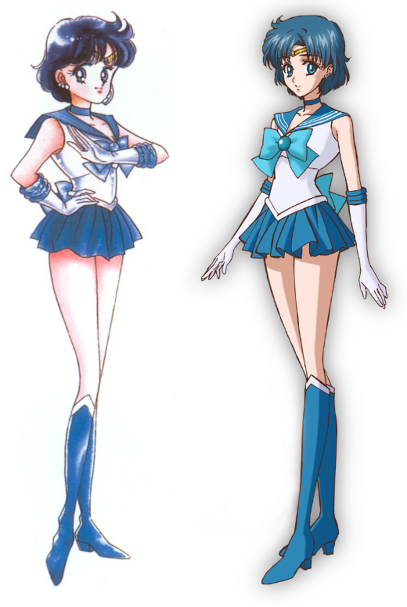Sailor Mercury's finalized manga and rebooted anime designs include - or rather exclude! - sleeves.