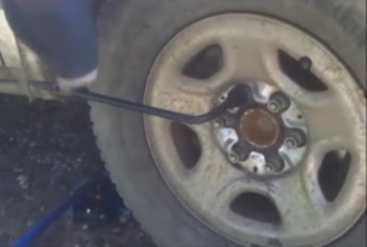 Do not jack the vehicle up entirely until the wheel lug nuts are broken lose.