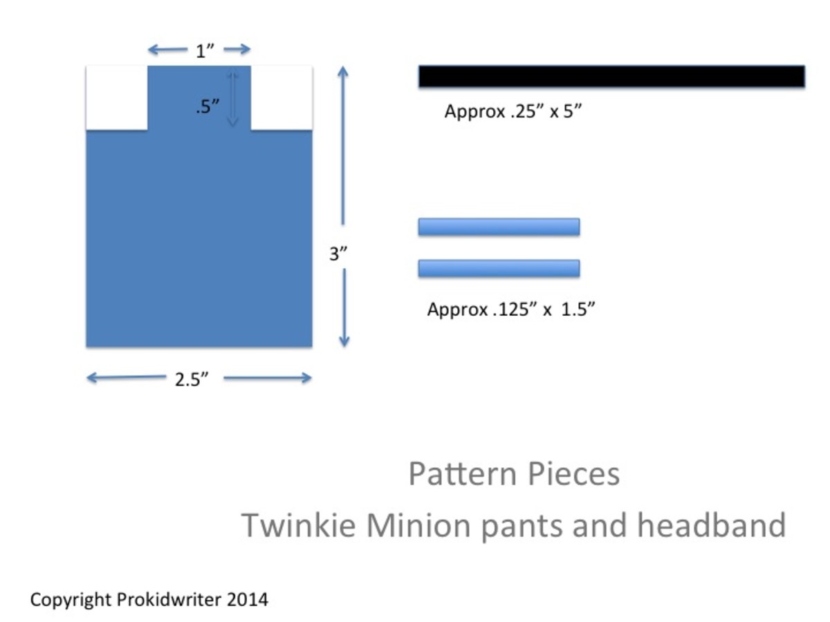 Step 1: Make Minion overalls and headband. Follow measurements and draw out pattern pieces onto a piece of paper. Use these pattern pieces to cut out overalls, suspenders and headband from Sugar Sheets.