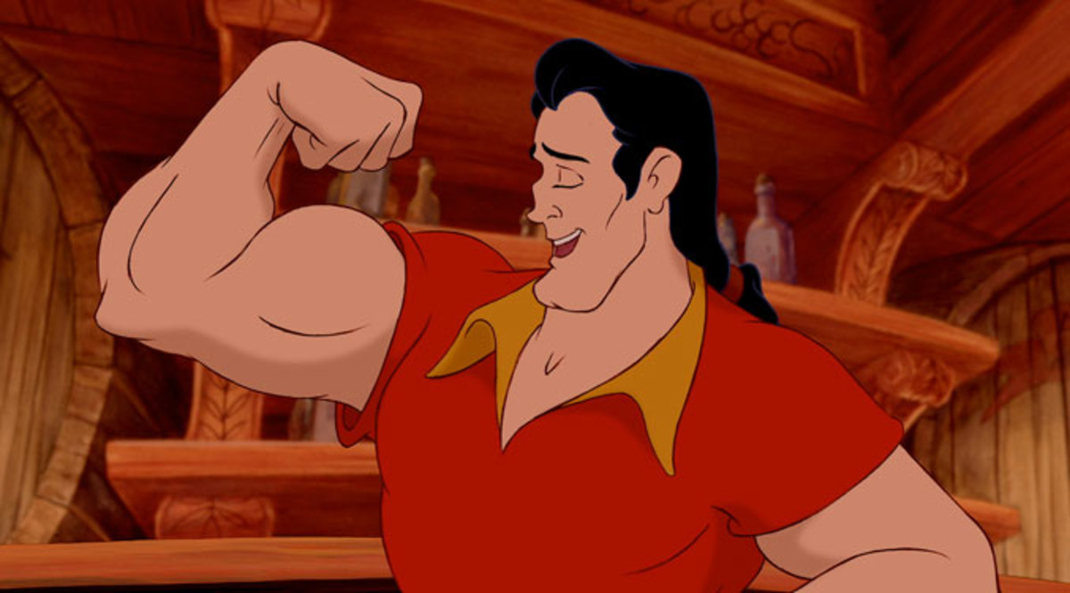 Gaston: See these Muscles? I have never laid hand on Belle or any Woman for that matter. Feminist? No, I am an Opportunist. (In his head his like,"I was actually raised not to hit Women)