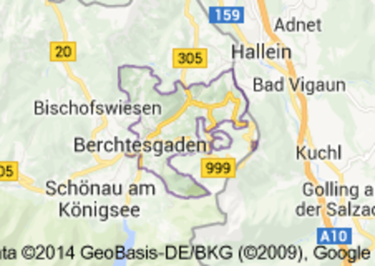 Map of Berchtesgaden, Germany and area.