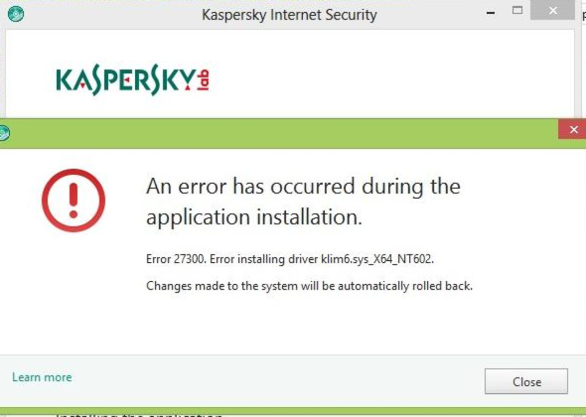 Error 27300 when installing Kaspersky
