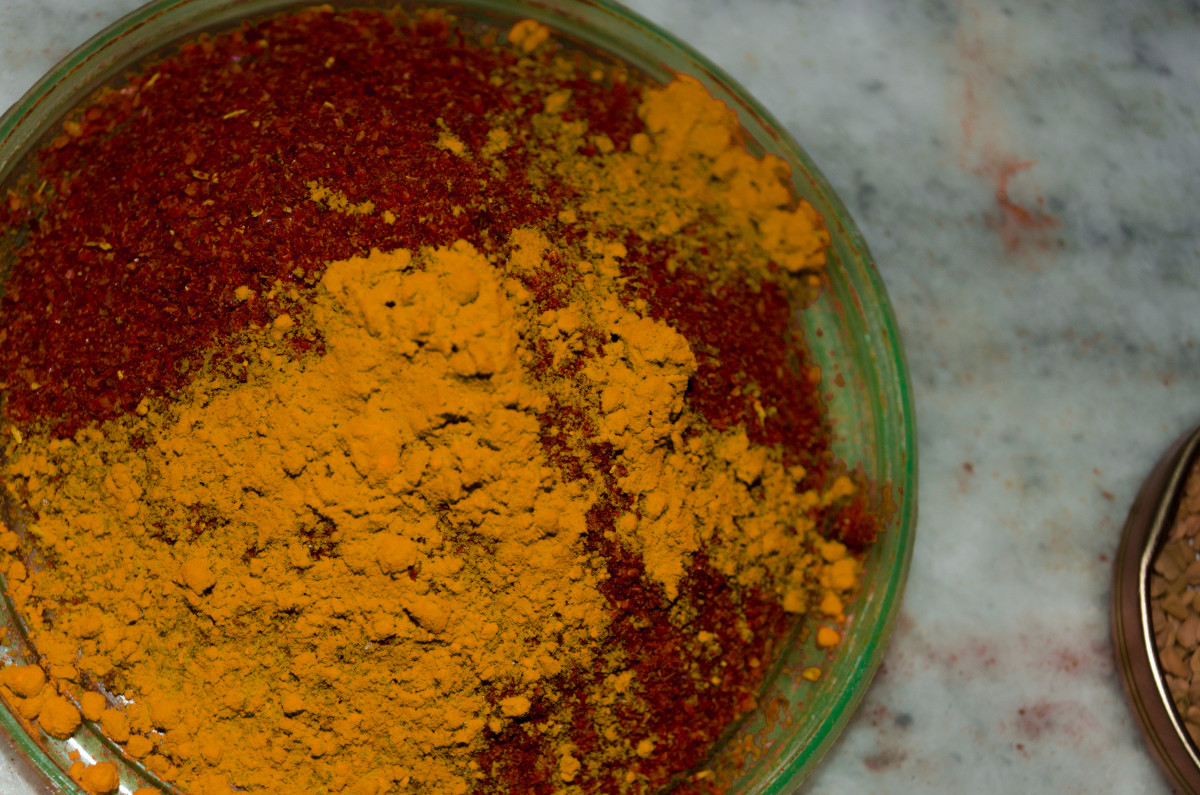 2 spoon chilly powder and 1/4 spoon Turmeric Powder
