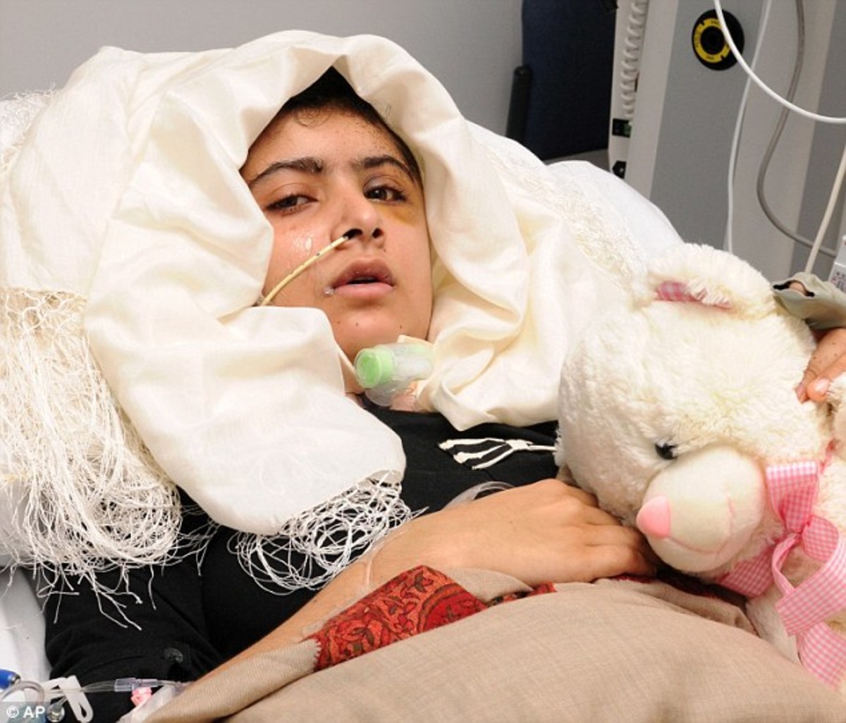 Malala Yousafzai after being shot by Taliban