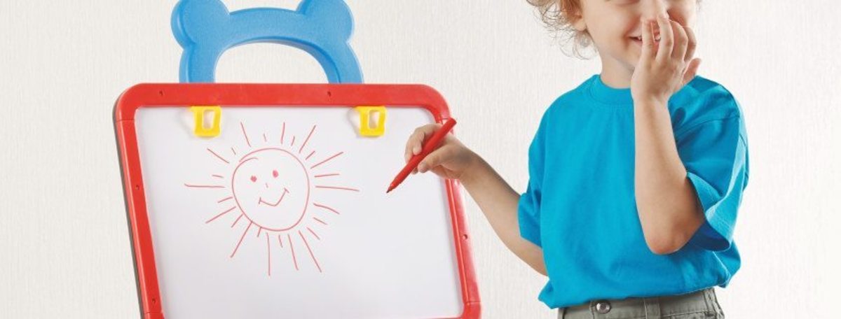 Kids love Pictionary! For a child-friendly game, choose simpler words that are easy to draw, like "sunshine."