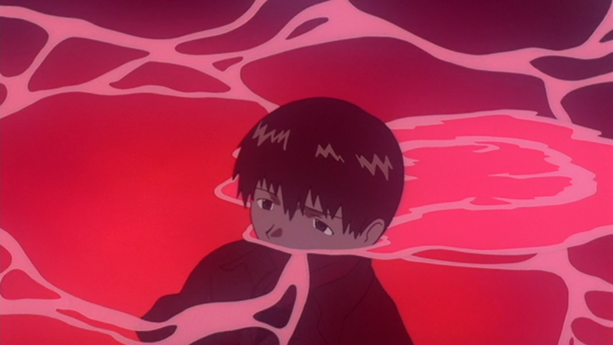 Shinji coming out from the LCL sea.