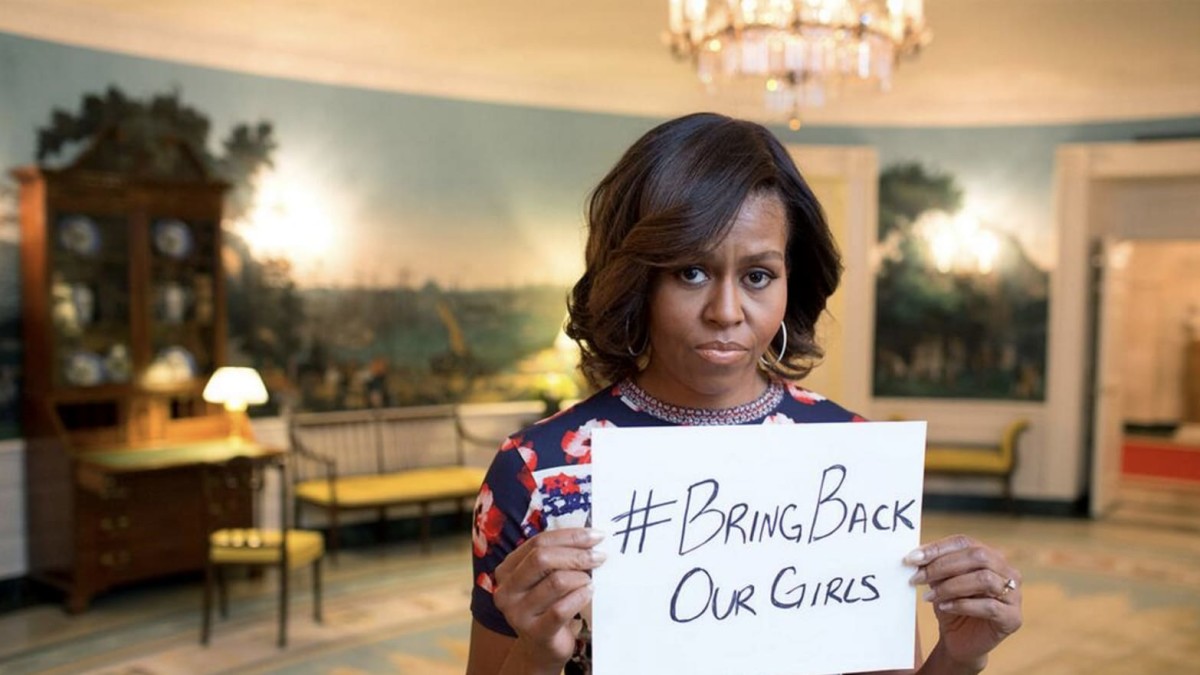 Michelle Obama shows solidarity with the #BringBackOurGirls campaign that followed the Chibok girl's abduction