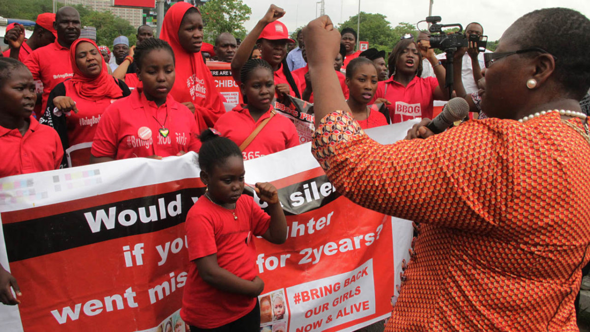 Dr. Ezekwesili addresses the BBOG campaigners at one of the rallies in Abuja, Nigeria