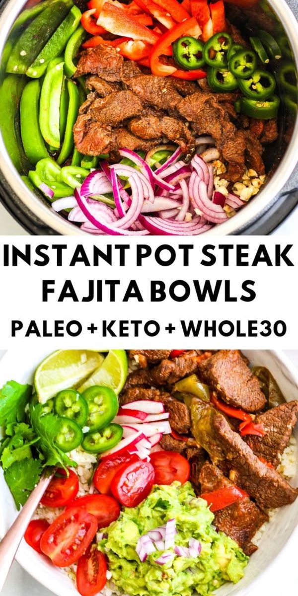 This Instant Pot steak fajita bowl ranks number 2 on the Pinterest list.  thebetteredblondie.com has given us a fabulous recipe that will even please non keto people in your family.