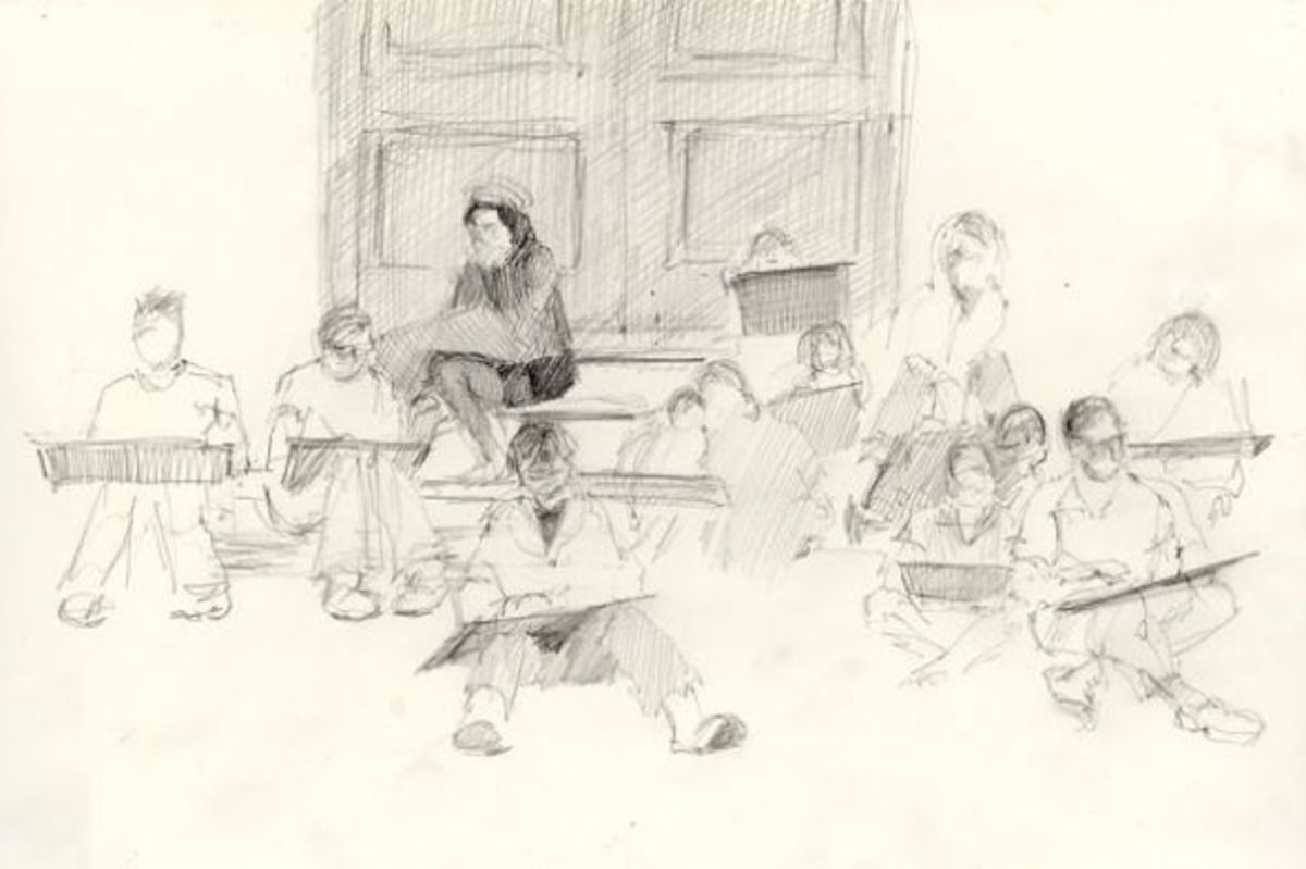 The Big Draw, Covent Garden, London 2007 Drawing the crowd drawing spaces 8"x11" pencil on HP paper copyright Katherine Tyrrell