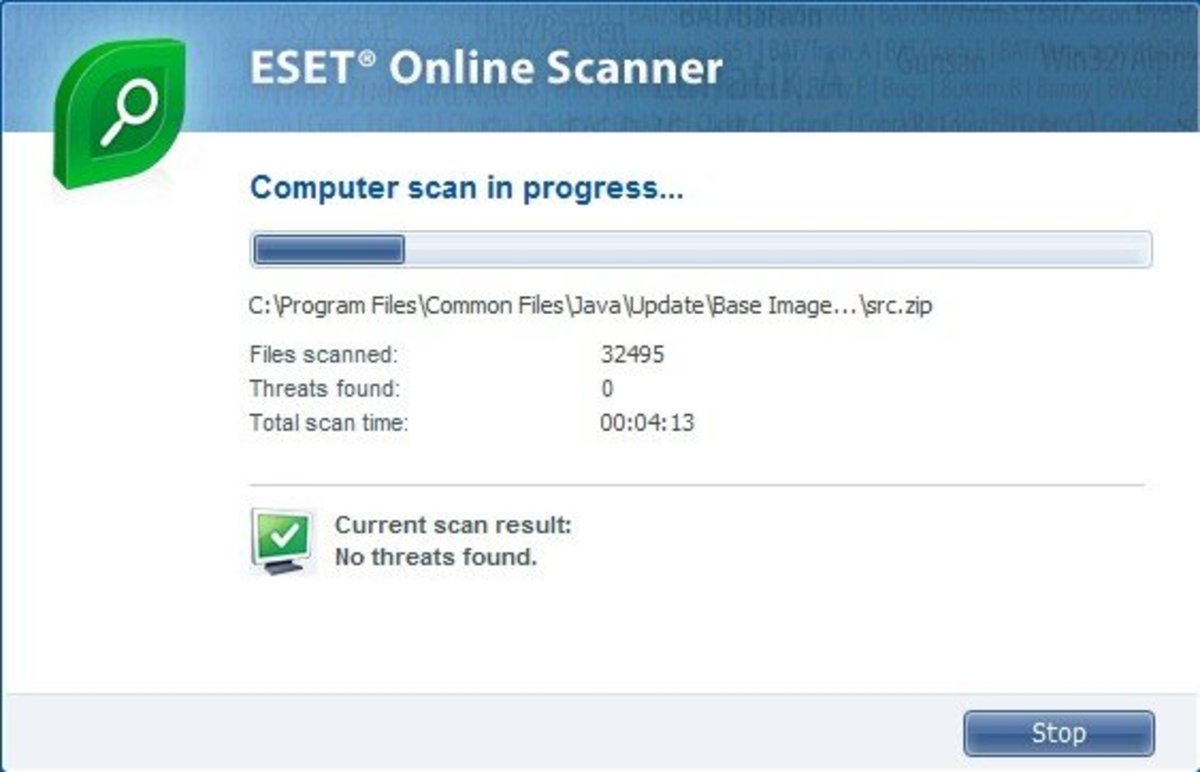ESET Online Antivirus Scanner Progress Window