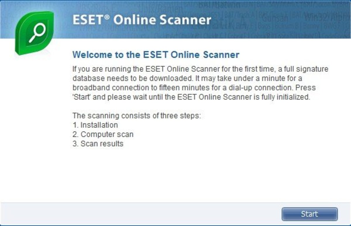 ESET Online Antivirus Scanner Steps