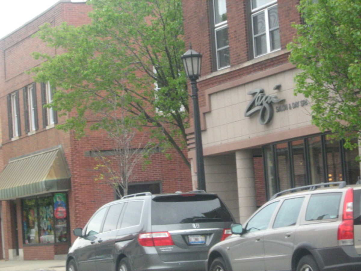 Downtown street with independent shops in Hinsdale