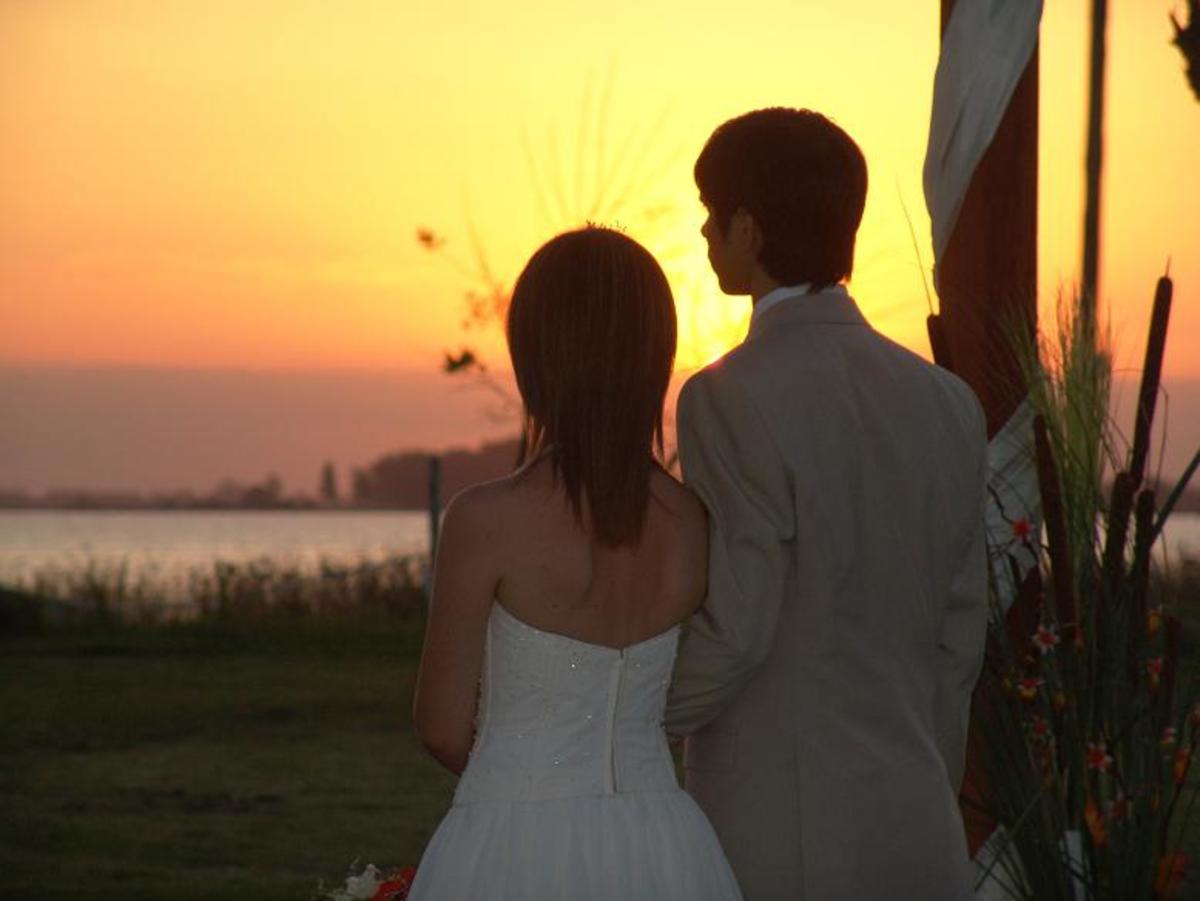 Lake-side wedding photo