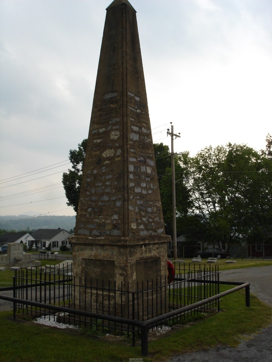 The monument to Mary Draper Ingles at Radford's West End Cemetery is built from the stones from Mary's original cabin.