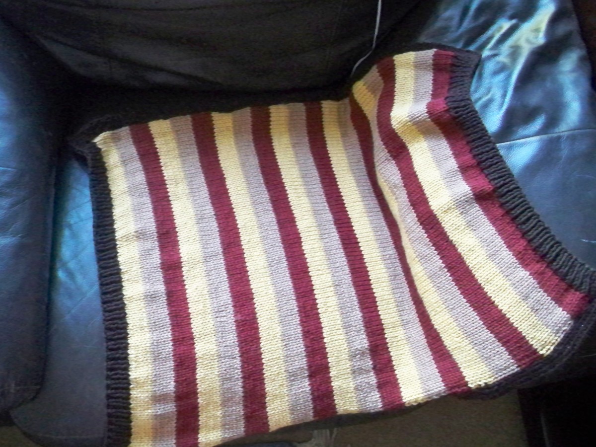 Free pattern for hand knitted baby pram blanket in Debbie Bliss Cashmerino aran yarn