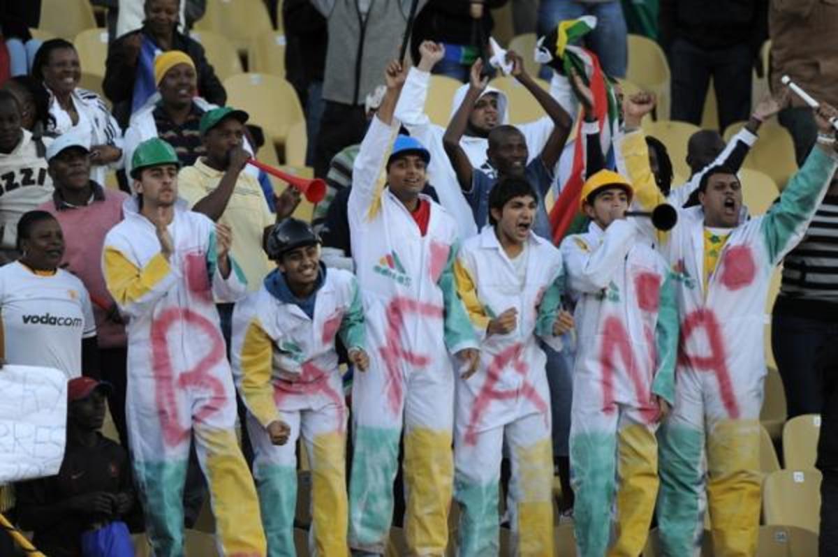 Fans of the South African National soccer team, Bafana-Bafana(boys-boys), with their Vuvuzelas.