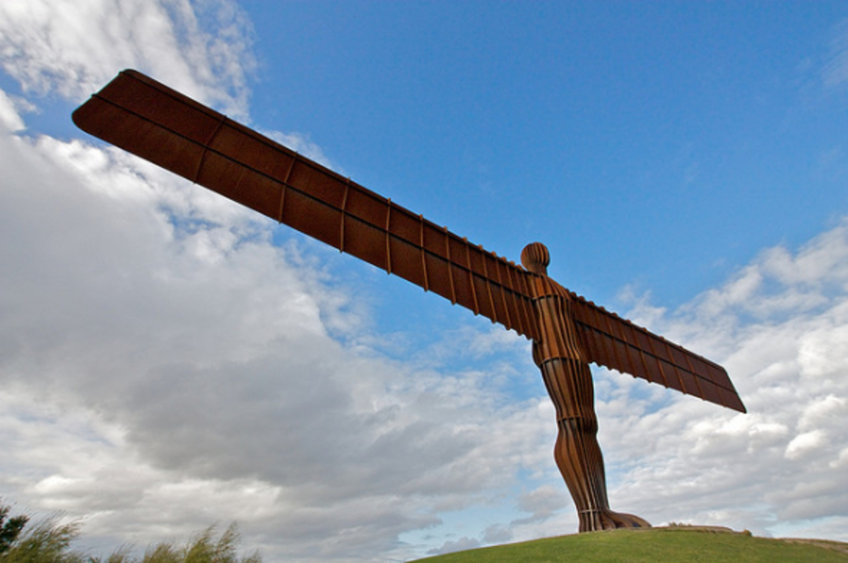 Very famous and iconic steel sculpture in the north of England (Gateshead). It is designed by Antony Gormley, is 66ft tall and is one of the most viewed pieces of art in the world.