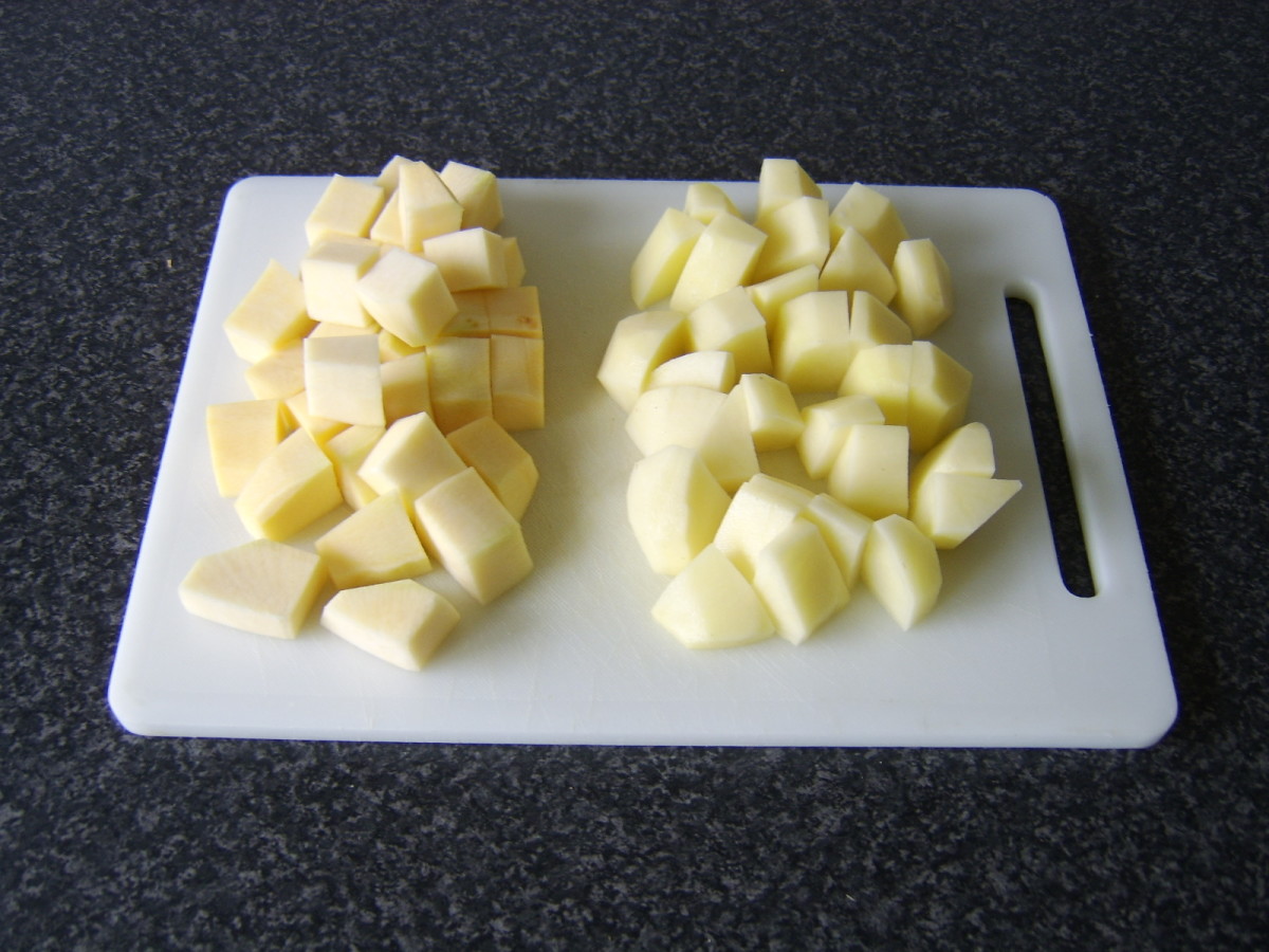 Turnip and potatoes, peeled and diced