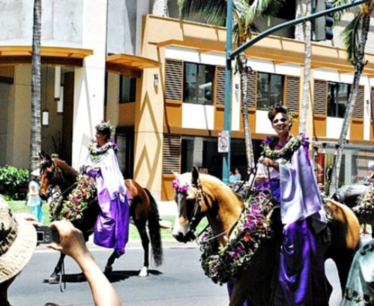 Pau Rider Representing Island of Kauai in Honolulu's King Kamehameha Day Parade