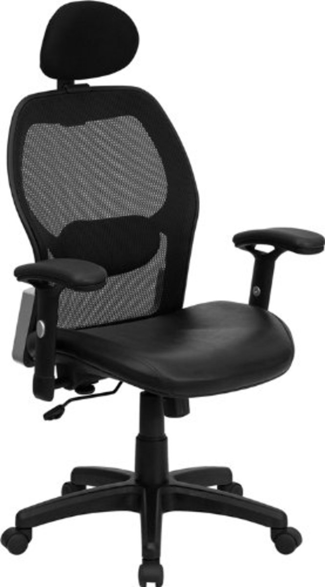 Flash Furniture's Budget executive mesh chair features Italian leather and a highly adjustable back design.