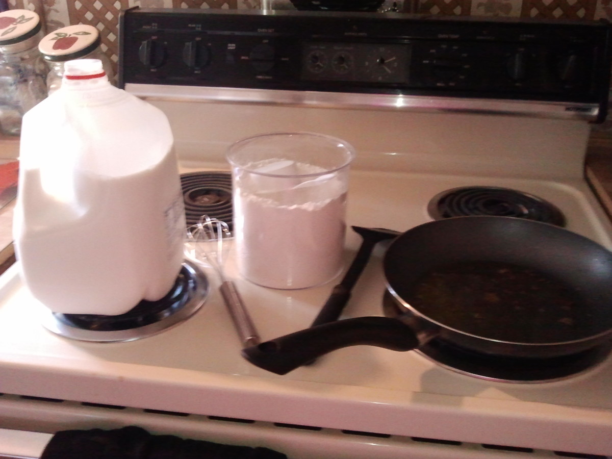 Get this stuff ready before you continue, opened milk and flour containers, a whisk and a spatula. 