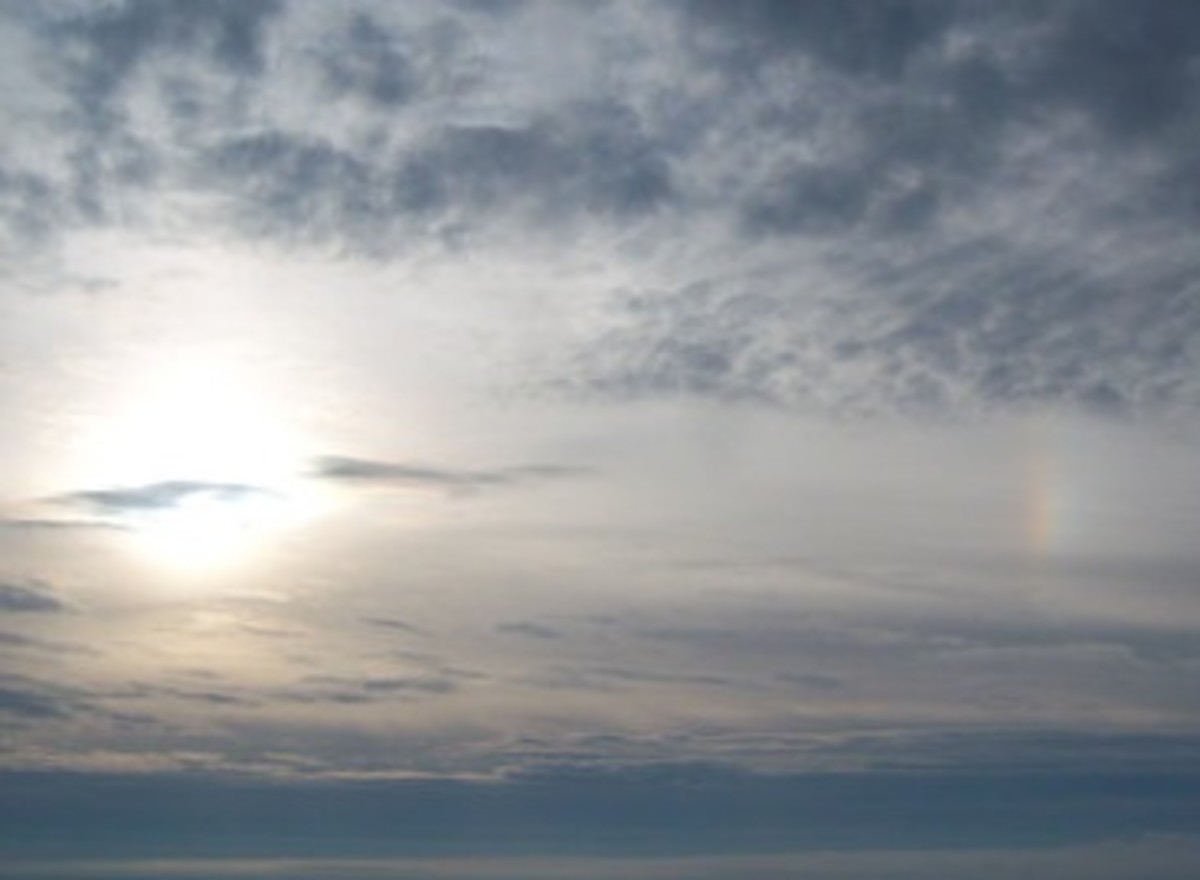 A sun dog spotted from the window of an air plane.