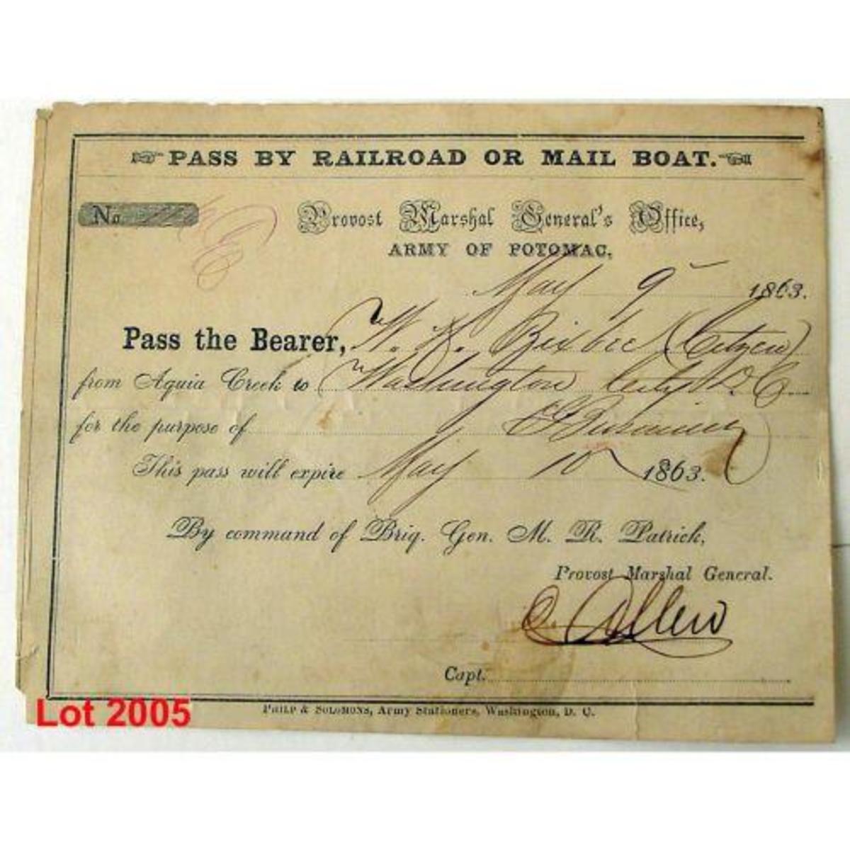 A pass for a soldier to leave camp