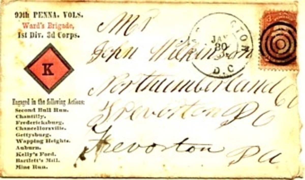 A soldier's envelope. Note the postage stamp, a requirement for the troops until 1864