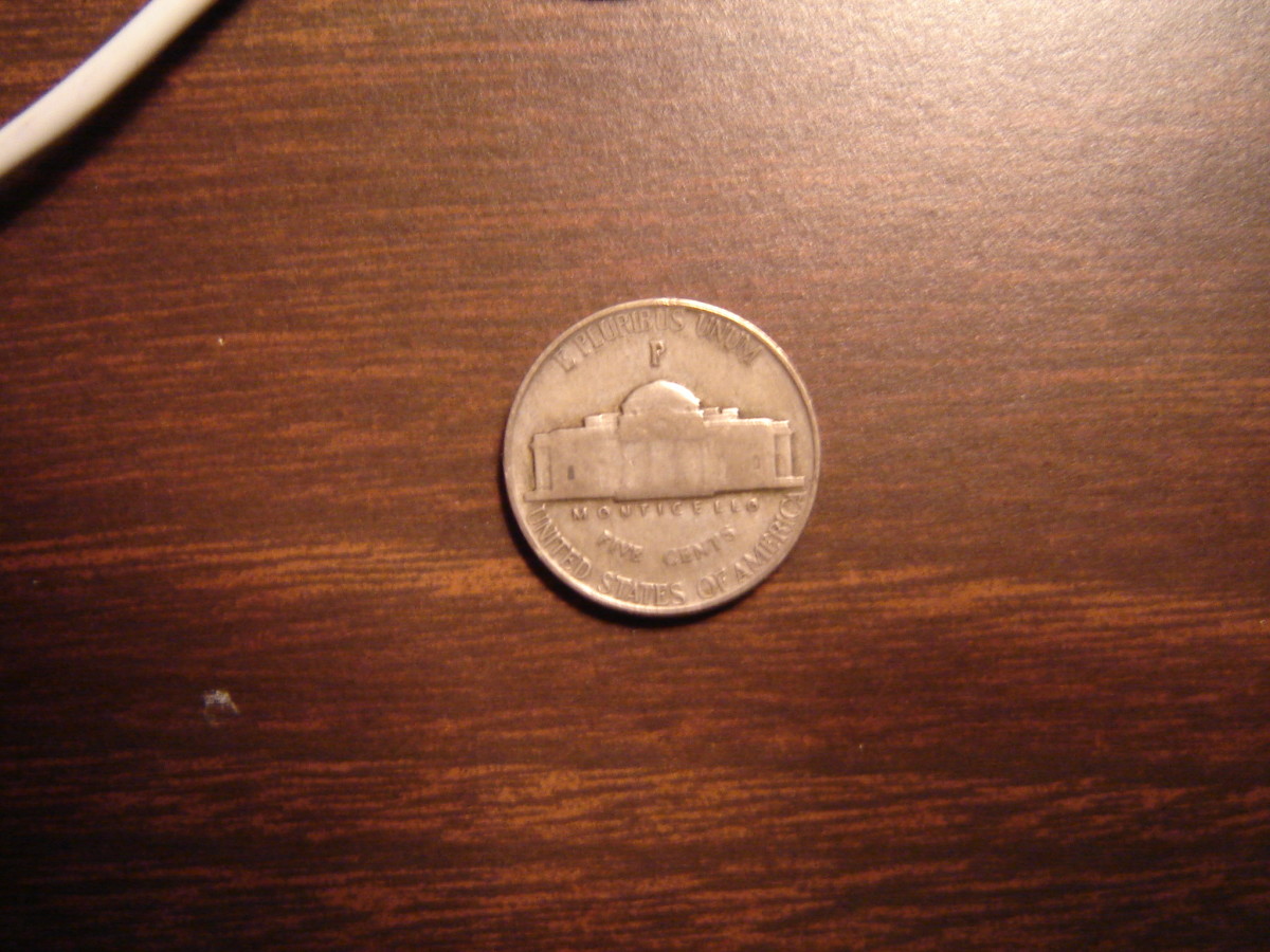 Wartime Silver Nickel showing large mintmark. Found in change in the summer of 2010.