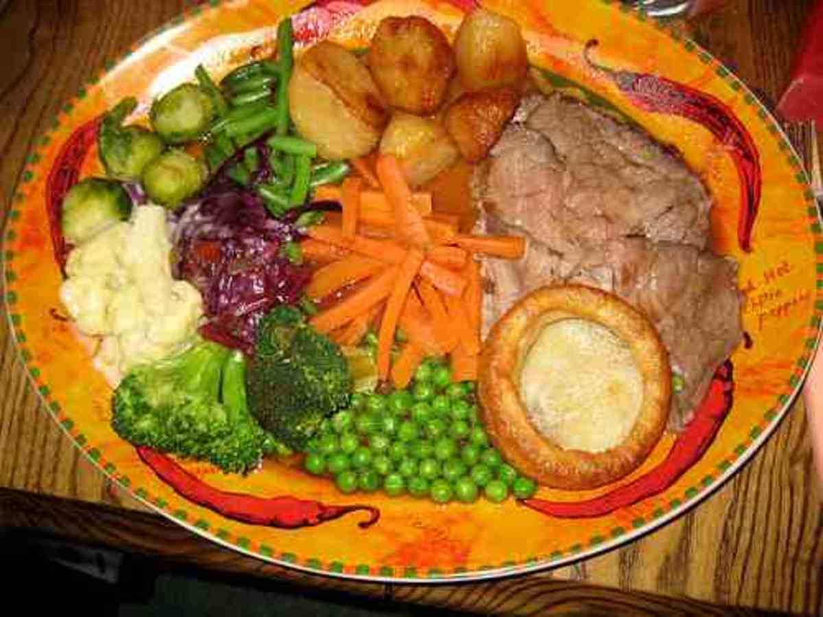 Roast Beef and Yorkshire Pudding with Baked Potatoes and all the trimmings.