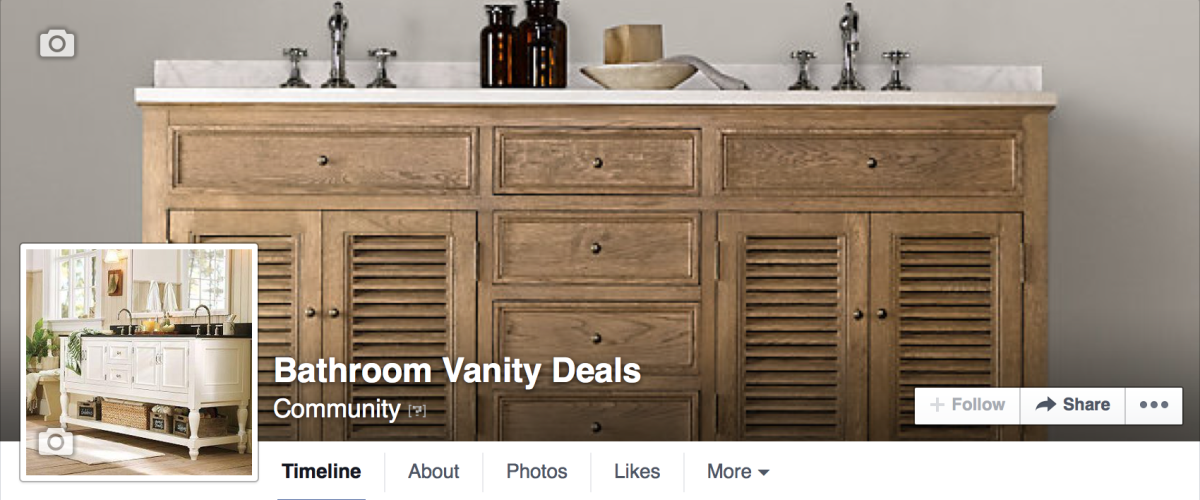 Follow me on Facebook for up to the minute bathroom vanity sales, coupons and deals.